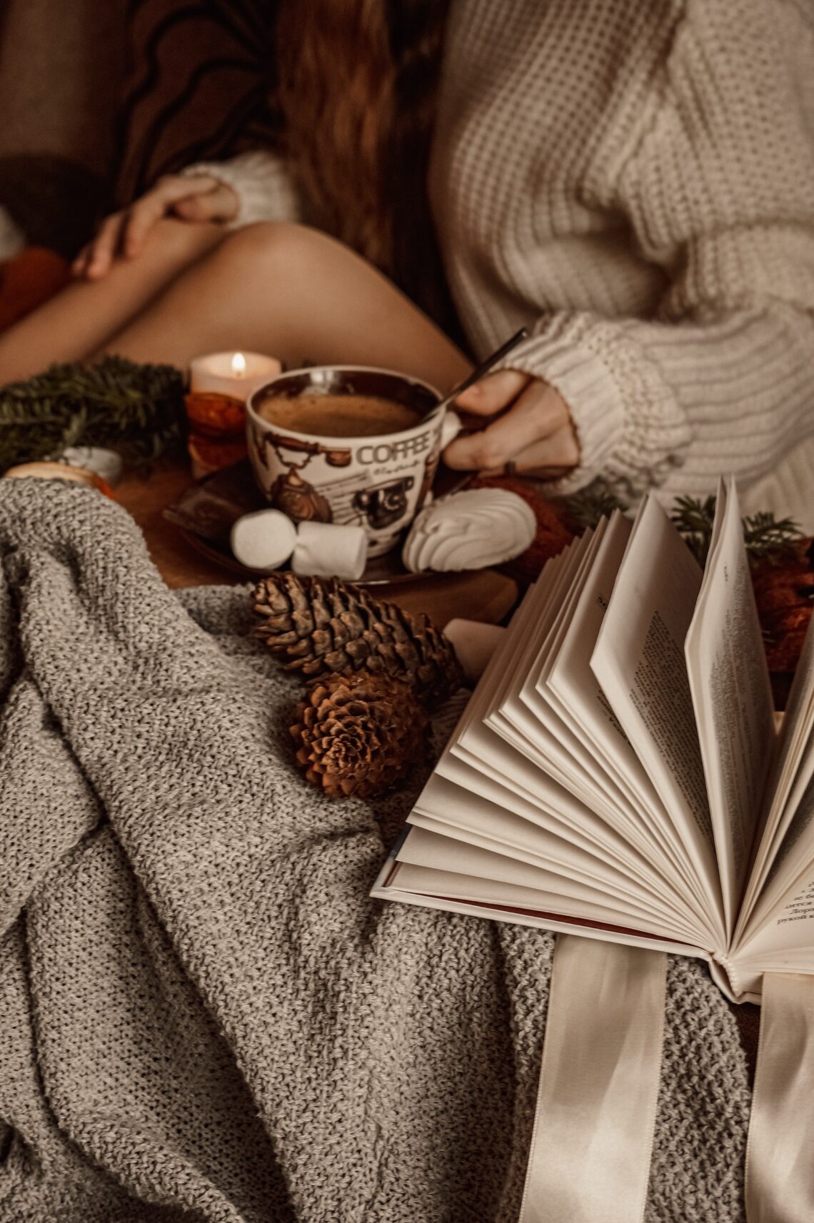 Cozy Autumn picture with book and cofee