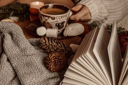 Cozy Autumn picture with book and cofee