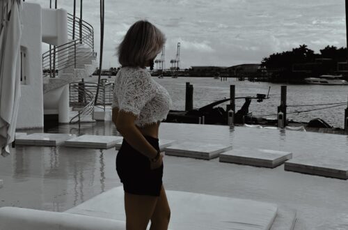 woman looking towards the miami bay